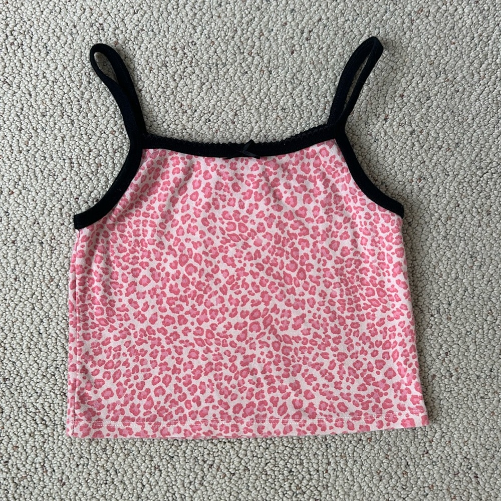 Brandy Melville pink cheetah animal print crop tank top